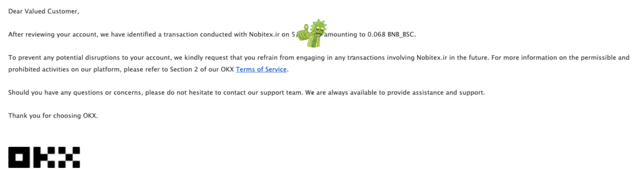 گزارش بسته شدن حساب صرافی خارجی بعد از استفاده از نوبیتکس